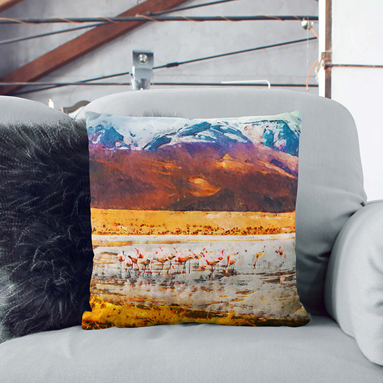 Flamingo Lake in Bolivia in Abstract Cushion with Filling